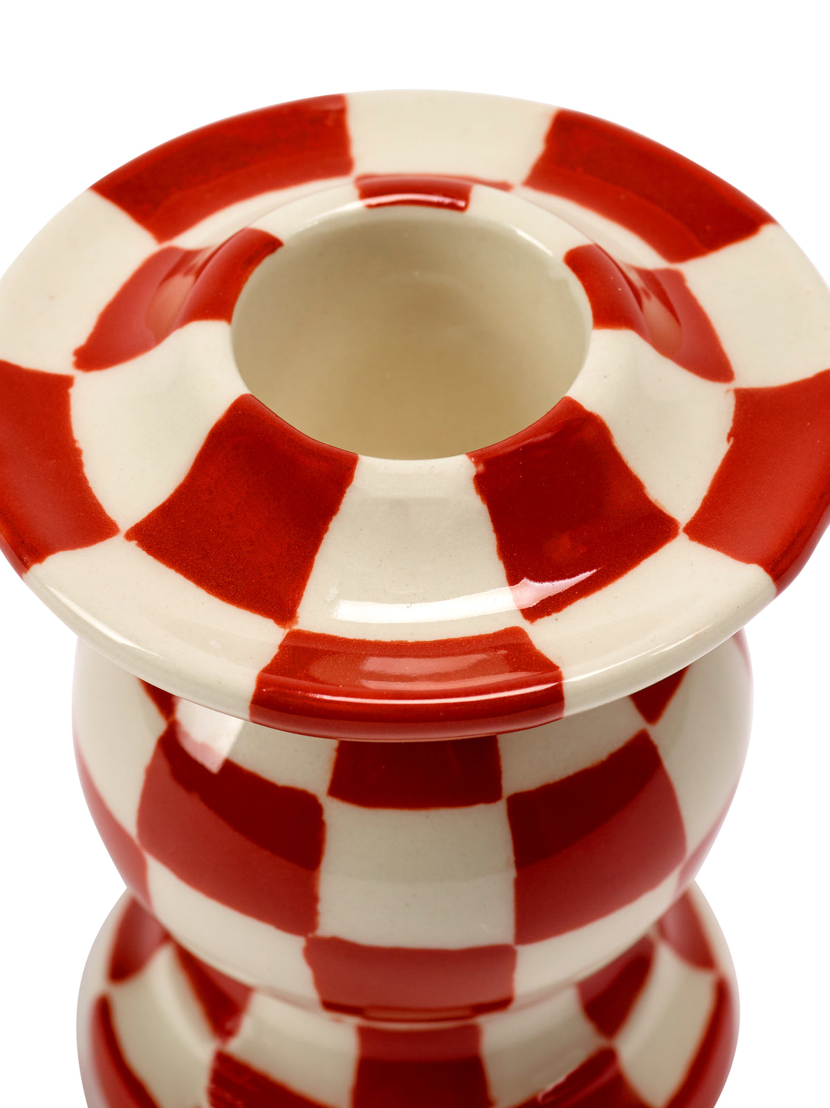 Kerzenständer rot/weiß mit Schachbrettmuster – Les Objets Mouleversants