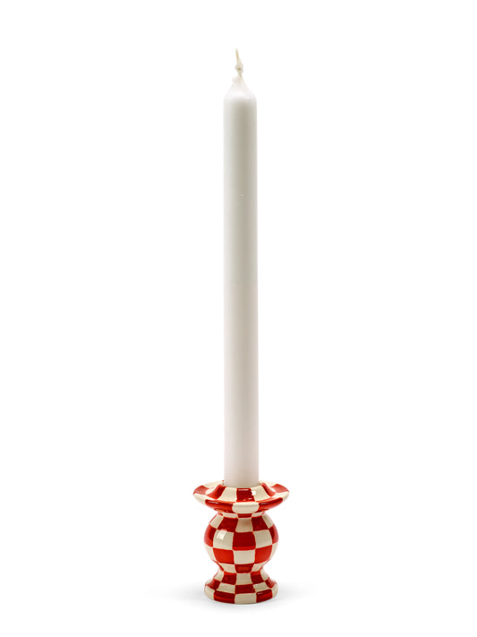 Kerzenständer rot/weiß mit Schachbrettmuster – Les Objets Mouleversants