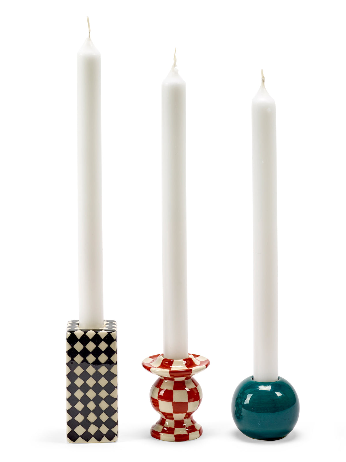 Kerzenständer rot/weiß mit Schachbrettmuster – Les Objets Mouleversants