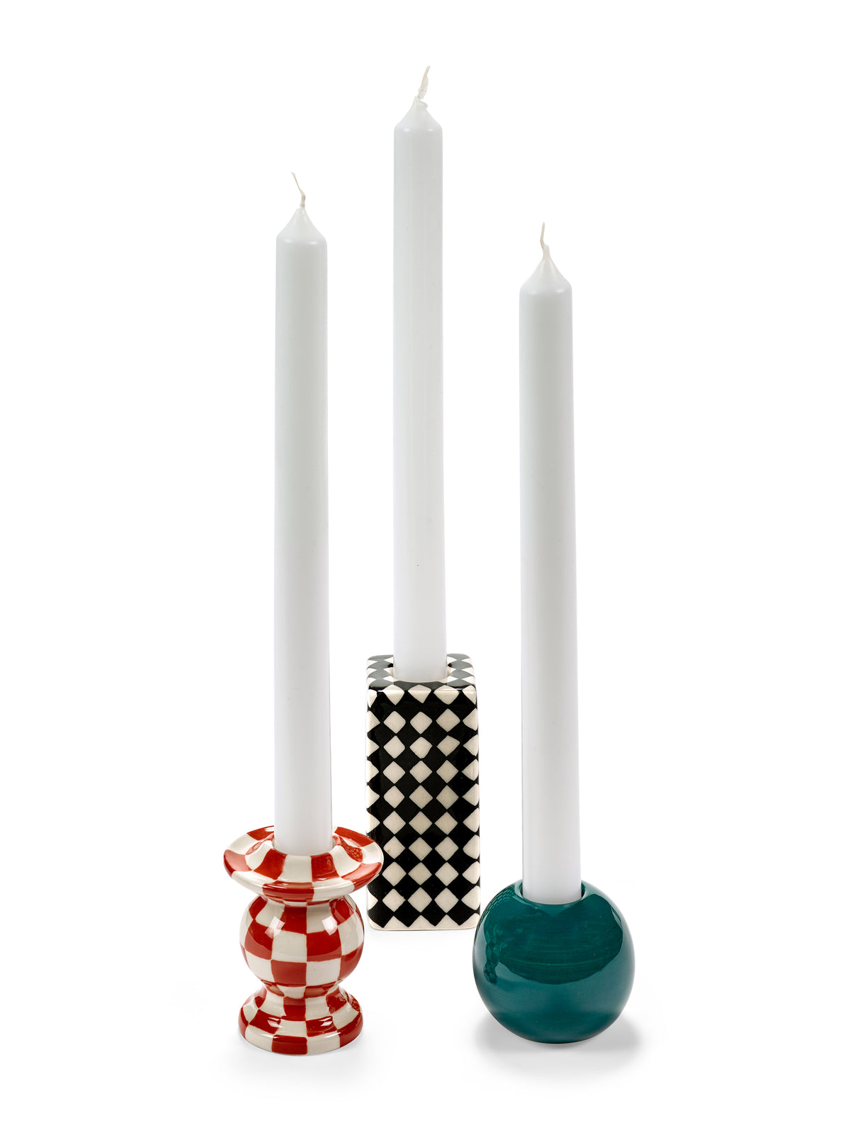 Kerzenständer rot/weiß mit Schachbrettmuster – Les Objets Mouleversants