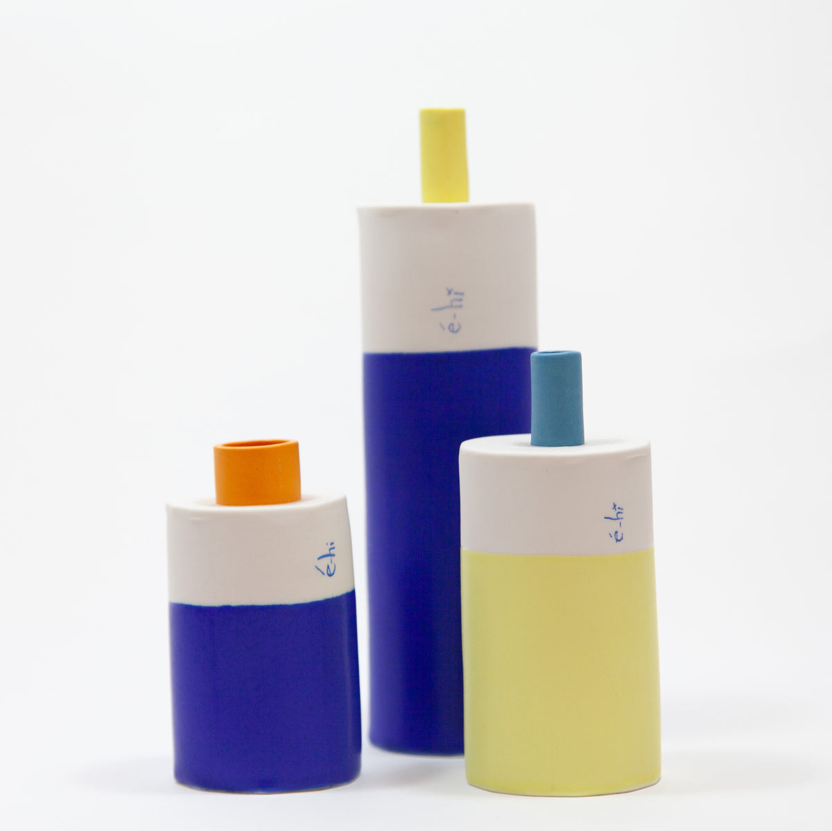 Eric Hibelot Vasen – Kanister klein Blau mit Hellorange