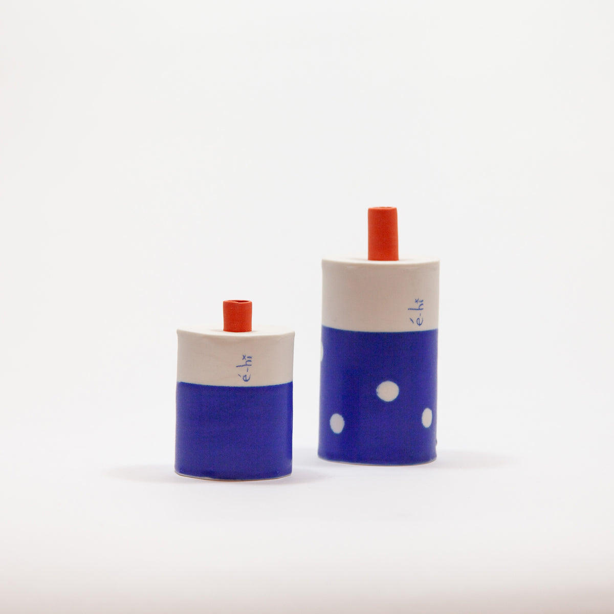 Eric Hibelot Vasen – Kanister klein Blau mit Orange