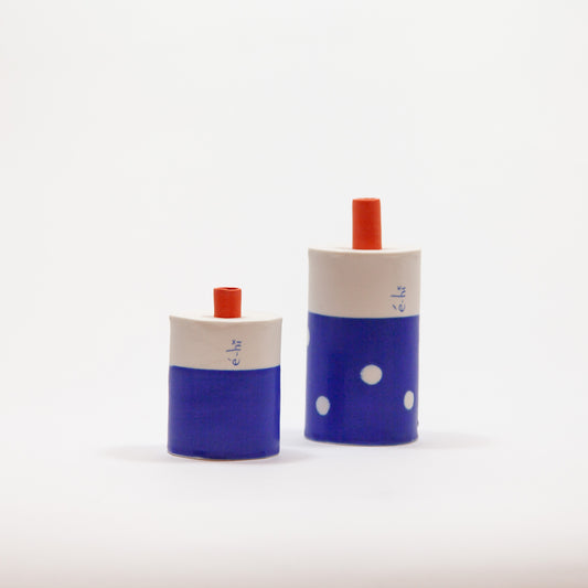 Eric Hibelot Vasen – Kanister klein Blau mit Orange