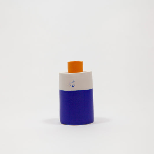 Eric Hibelot Vasen – Kanister klein Blau mit Hellorange